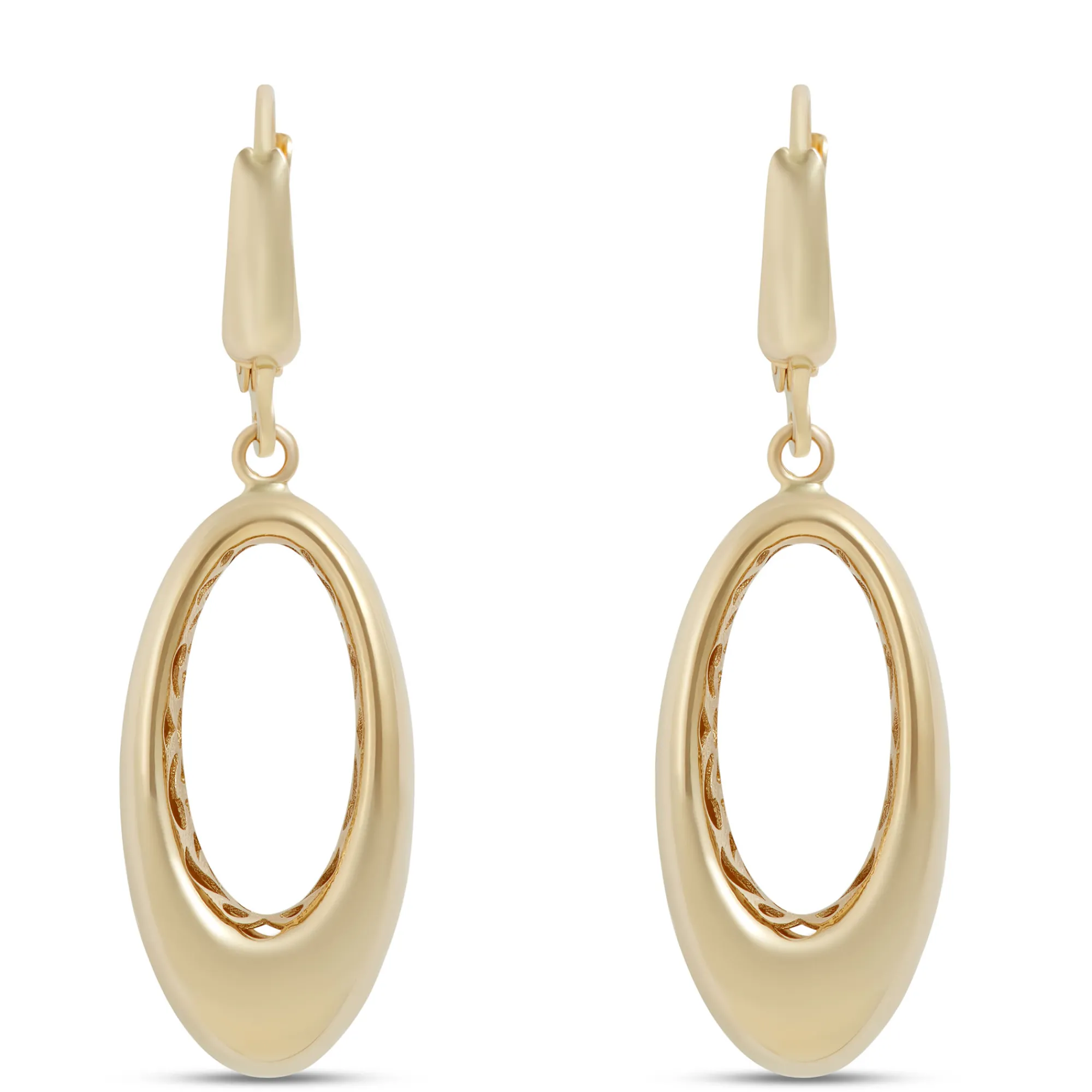 Toscano Satin Oval Drop Earrings, 14K Yellow Gold Hot