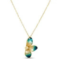 Toscano Three-Petal Floral Enamel Necklace, 14K Yellow Gold Clearance