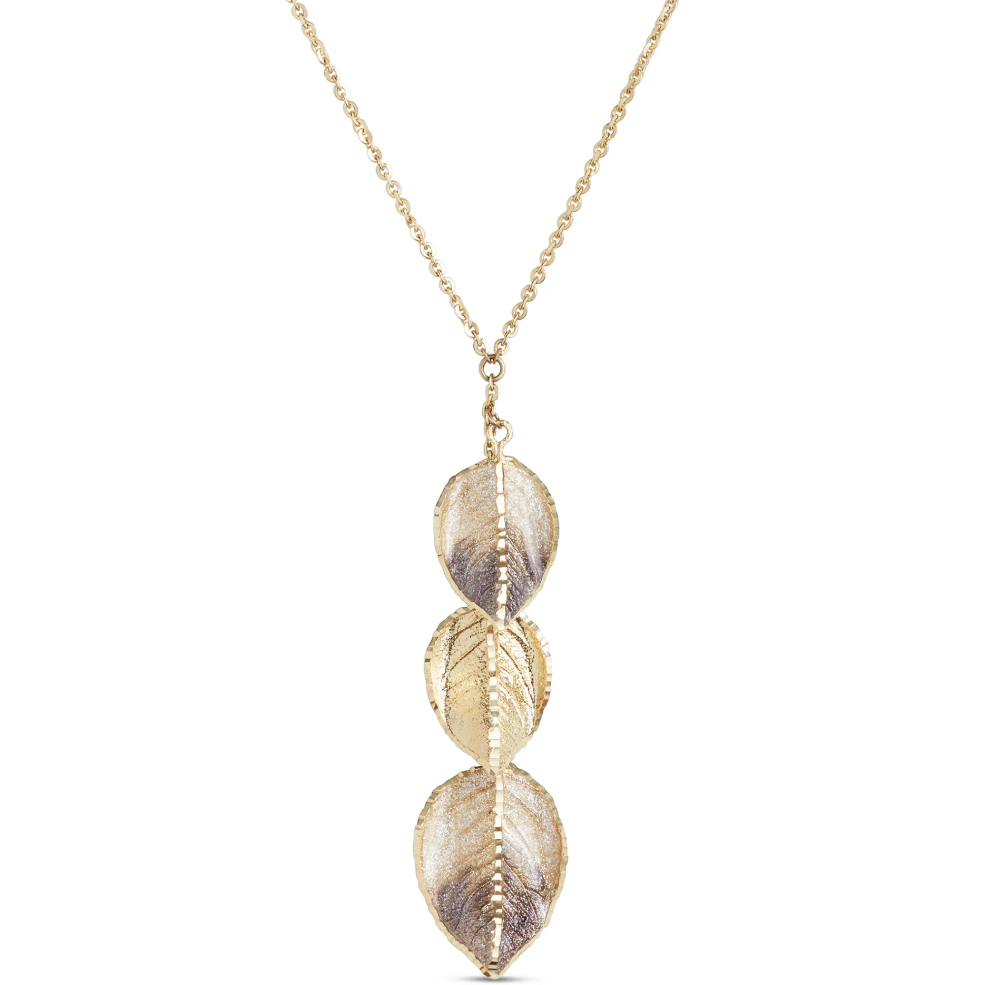 Toscano Triple Brown Enamel Leaf Necklace, 14K Yellow Gold Outlet