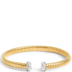 Toscano Tubogas Bangle with Diamond Tips, 18K Yellow Gold New