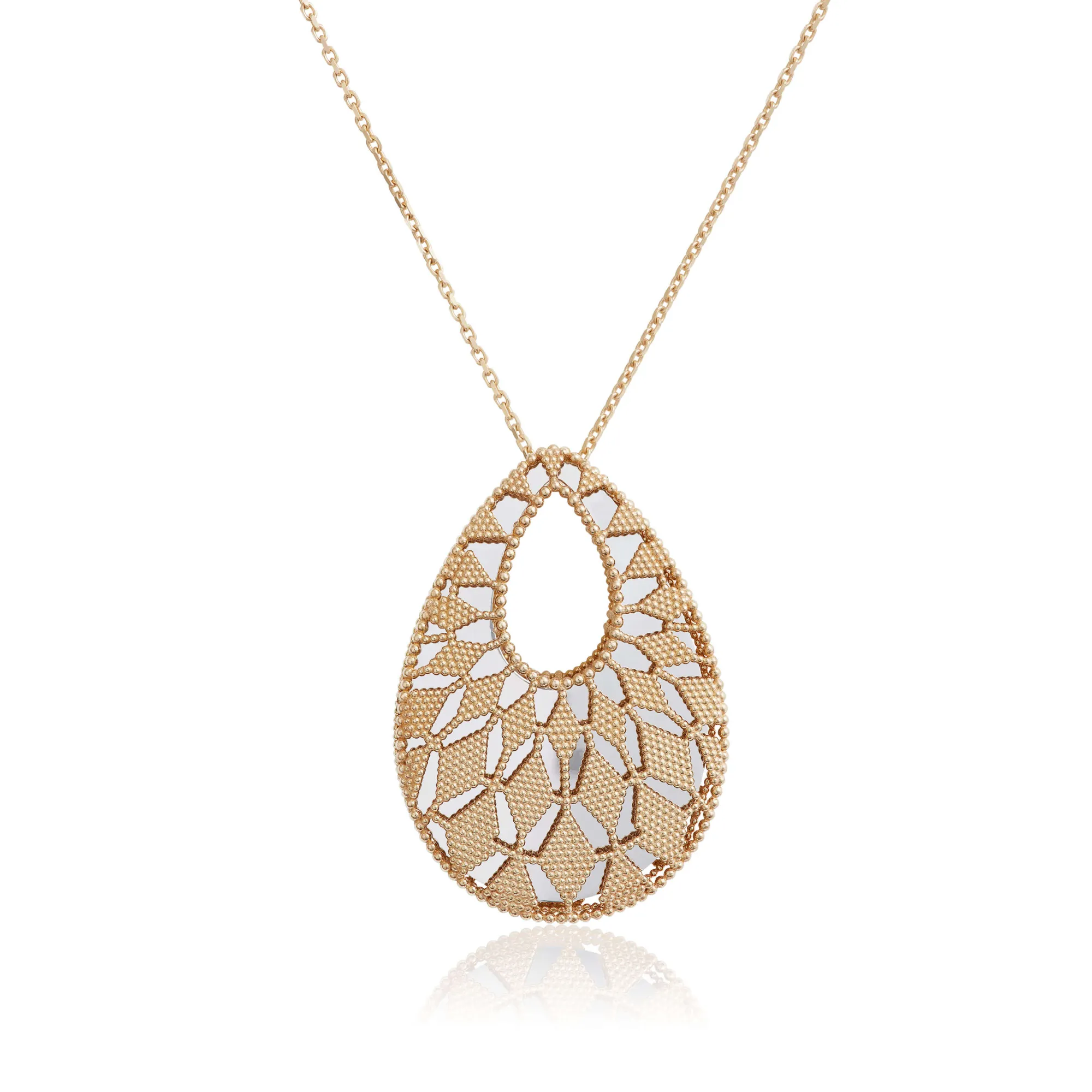 Toscano Two-Tone Mirrored & Beaded Pear Shaped Necklace 14K New