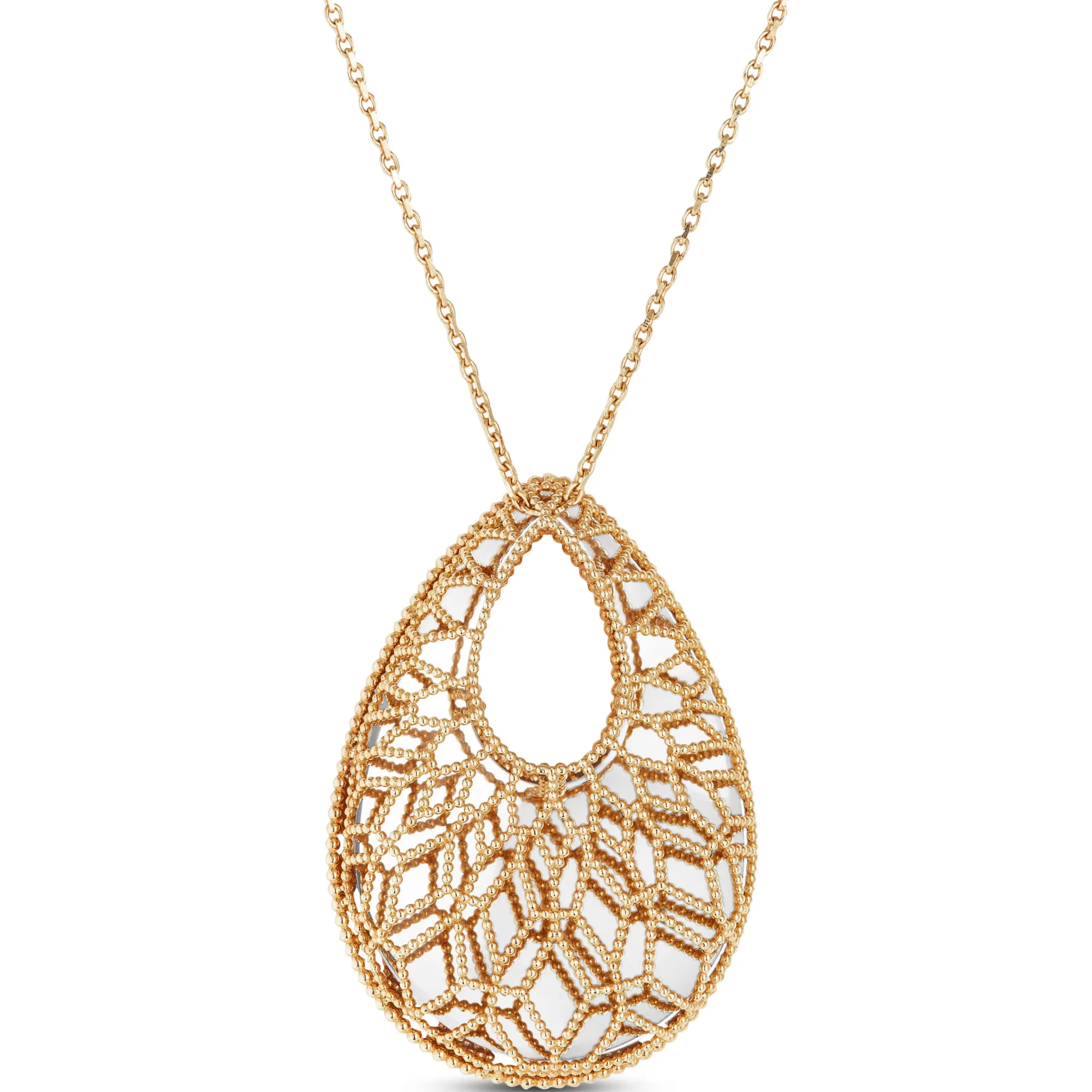 Toscano Two-Tone Mirrored & Beaded Pear Shaped Necklace 14K New