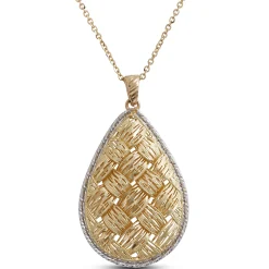 Toscano Two-Tone Woven Domed Pear Necklace 14K New