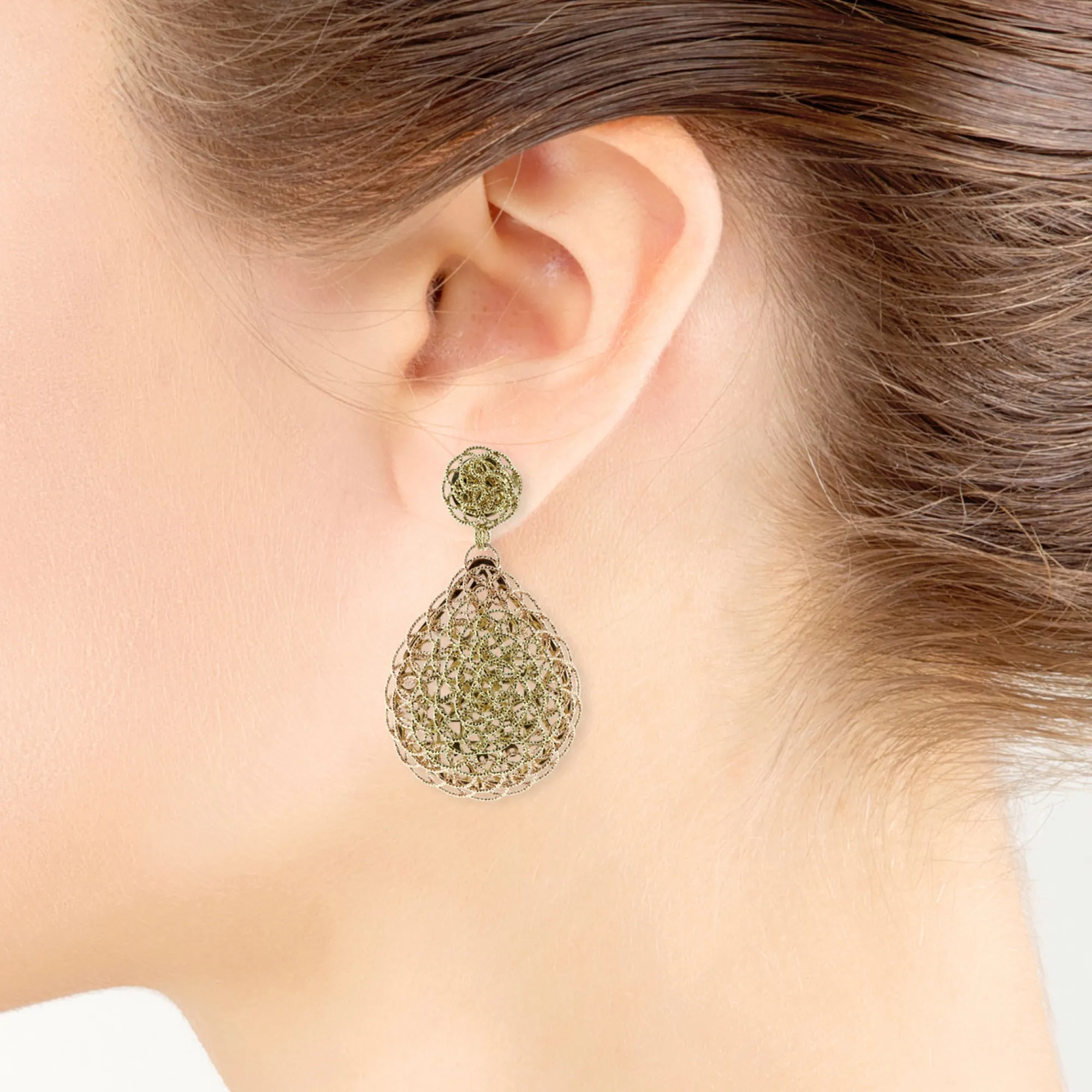 Toscano Two-Tone Woven Pear Drop Earrings 14K New