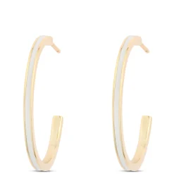Toscano White Enamel Hoop Earrings, 14k Yellow Gold Discount