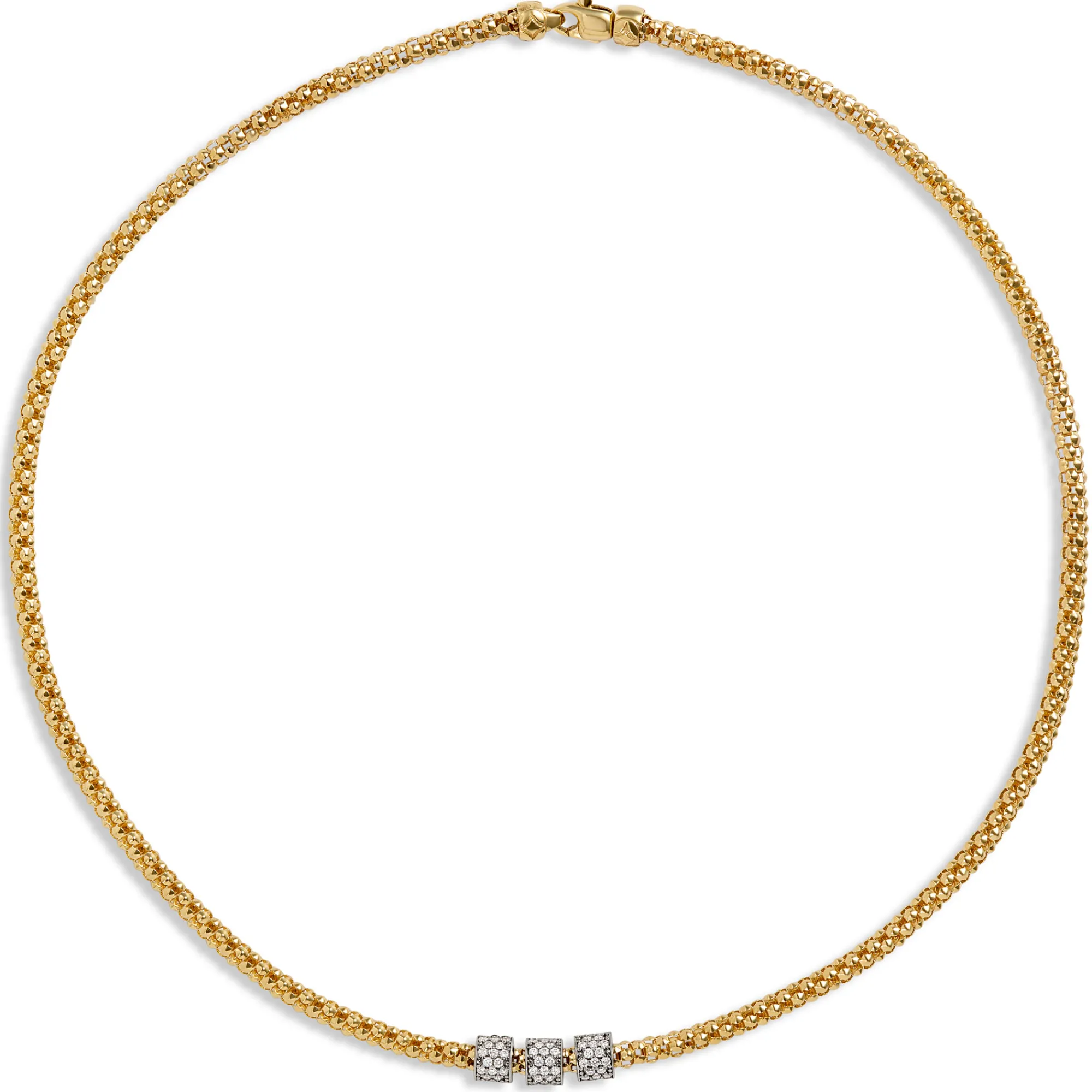 Toscano with Diamonds 18-Inch Popcorn Necklace, 18K Yellow Gold New