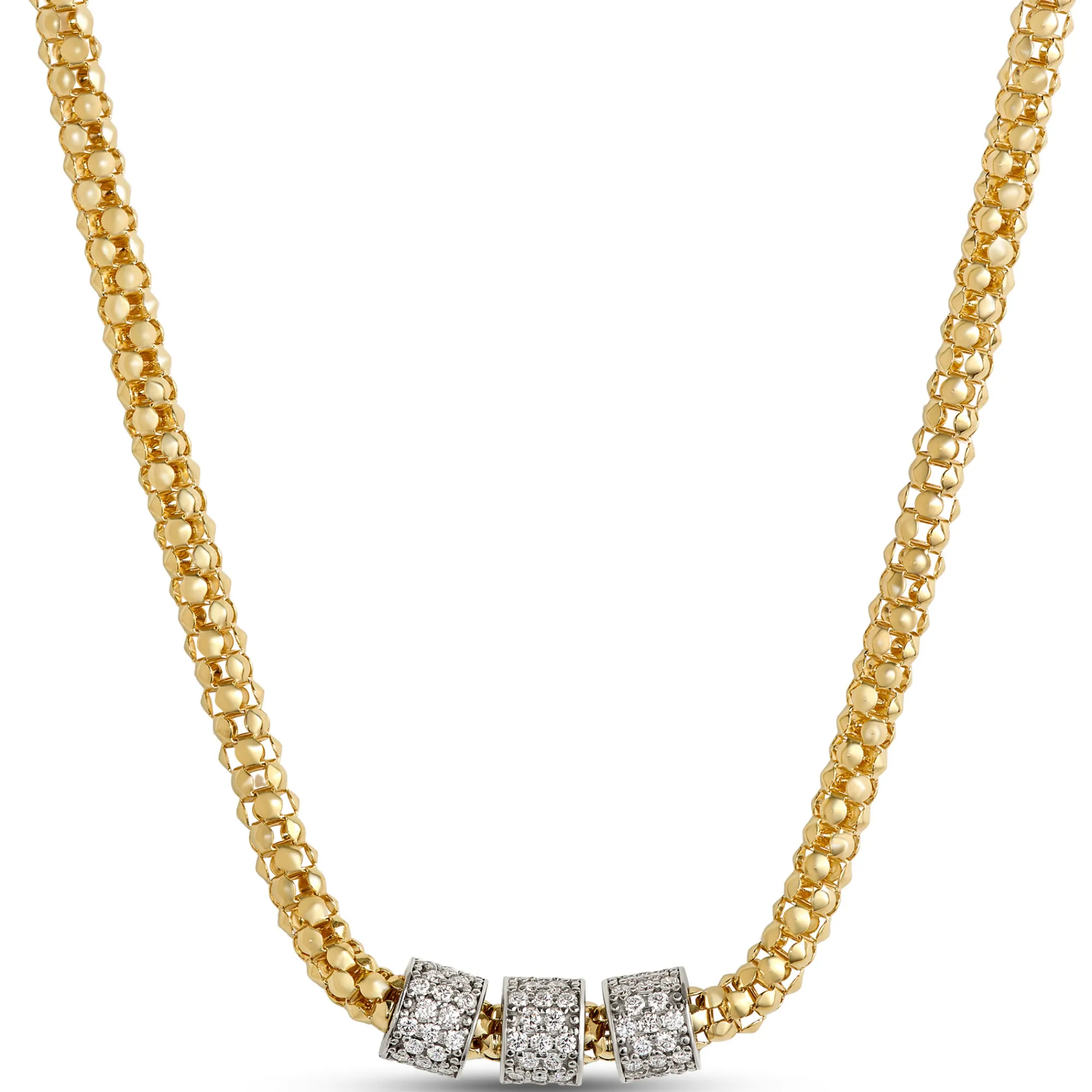 Toscano with Diamonds 18-Inch Popcorn Necklace, 18K Yellow Gold New
