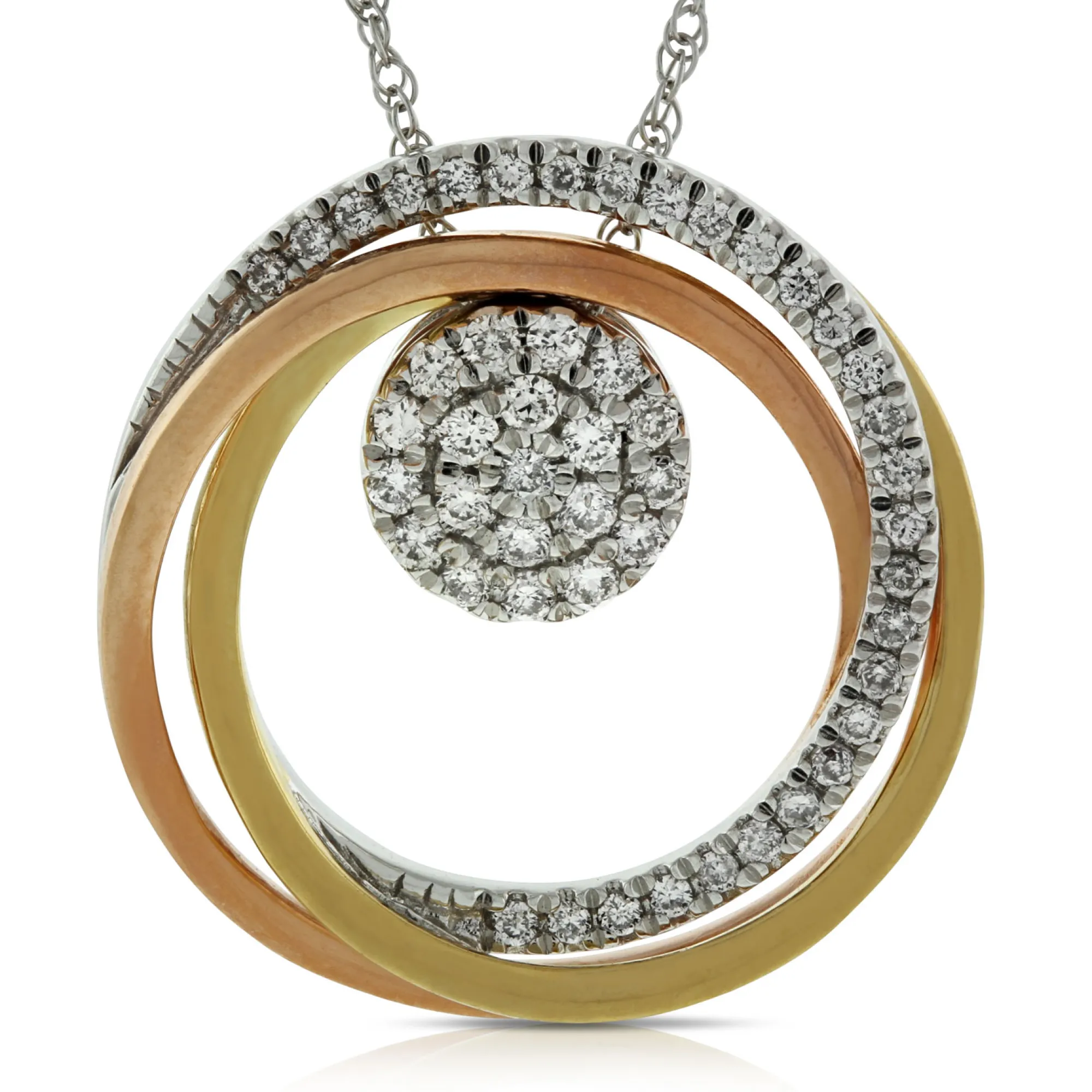 Tri-Color Circle Diamond Convertible Pendant 14K Sale