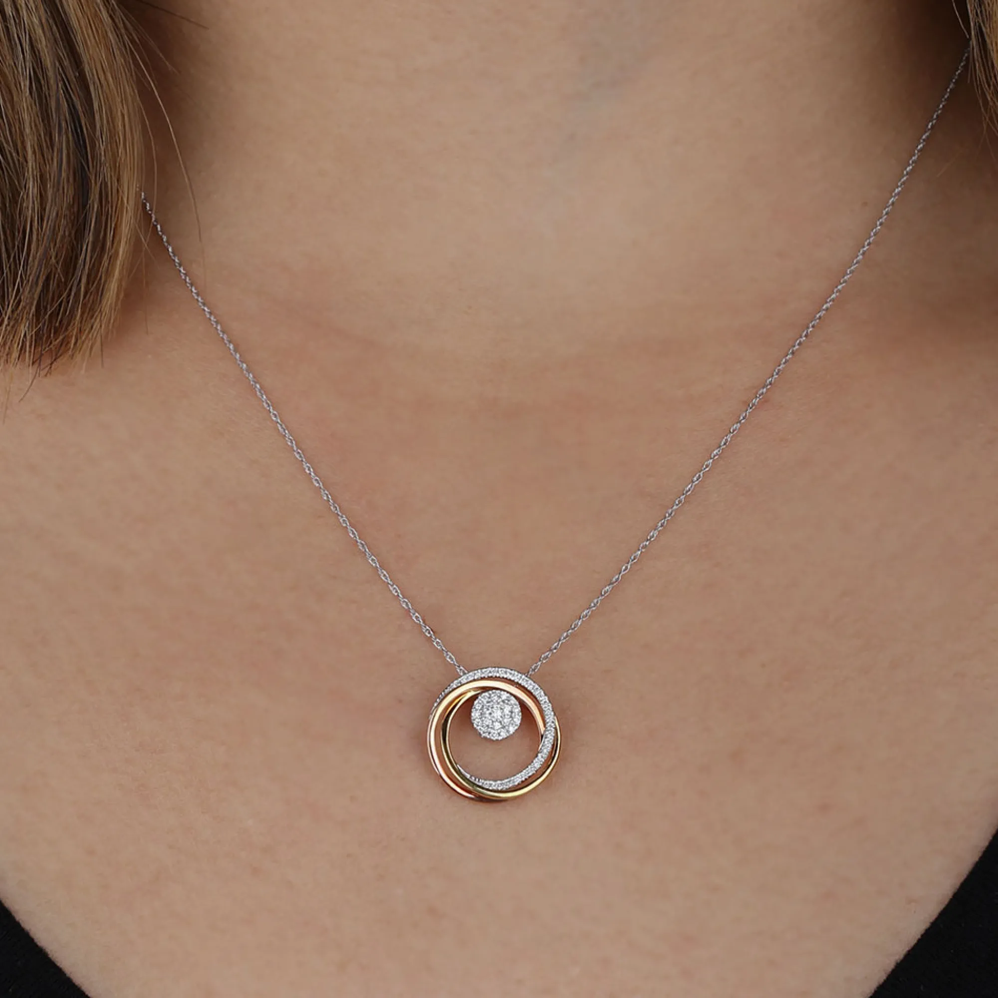 Tri-Color Circle Diamond Convertible Pendant 14K Sale