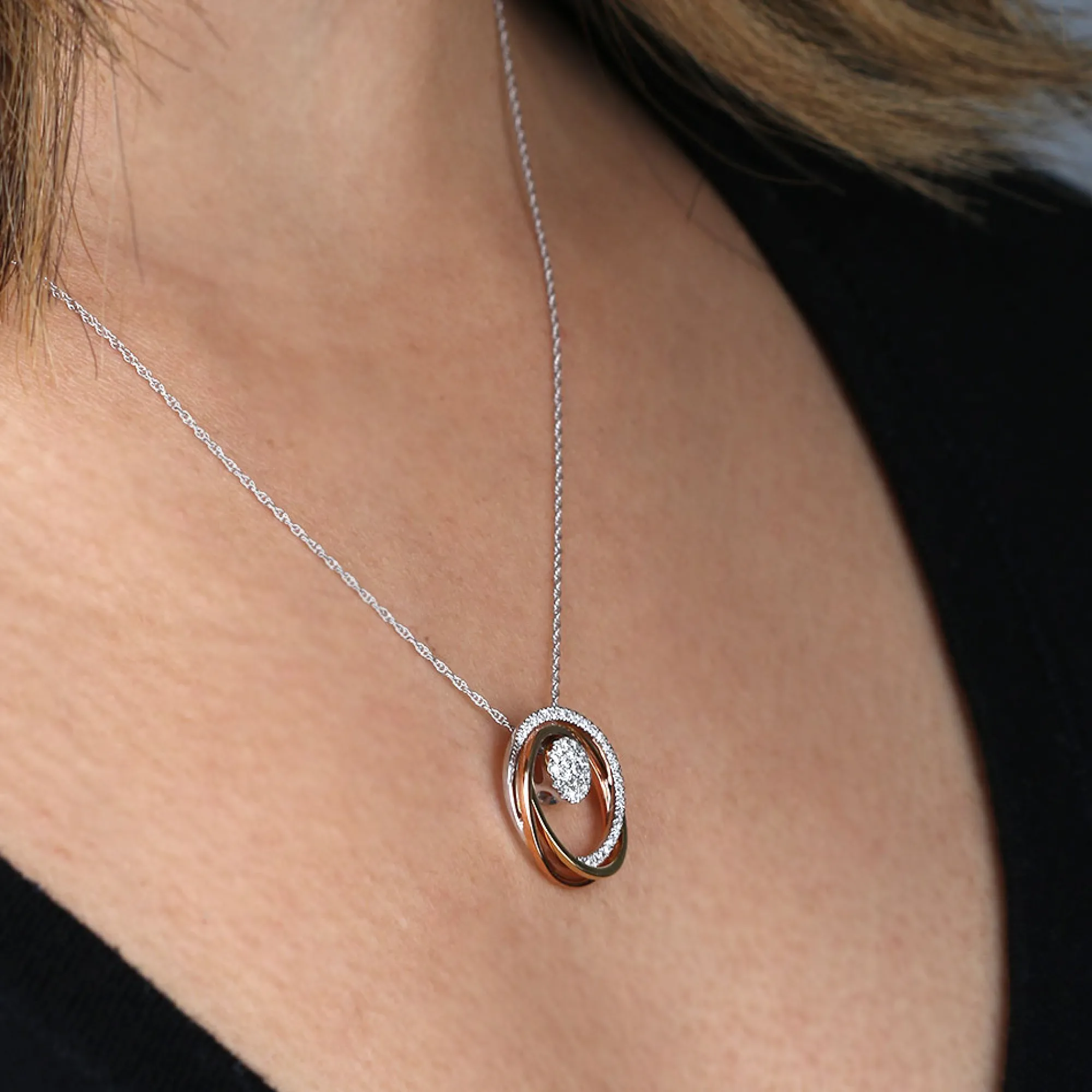 Tri-Color Circle Diamond Convertible Pendant 14K Sale