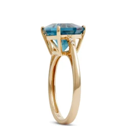 Trillion Cut Blue Topaz & Diamond Ring, 14K Yellow Gold Hot