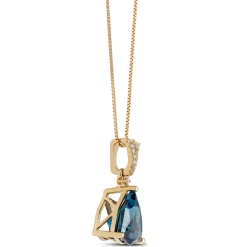 Trillion Cut Blue Topaz Pendant Necklace, 14K Yellow Gold New