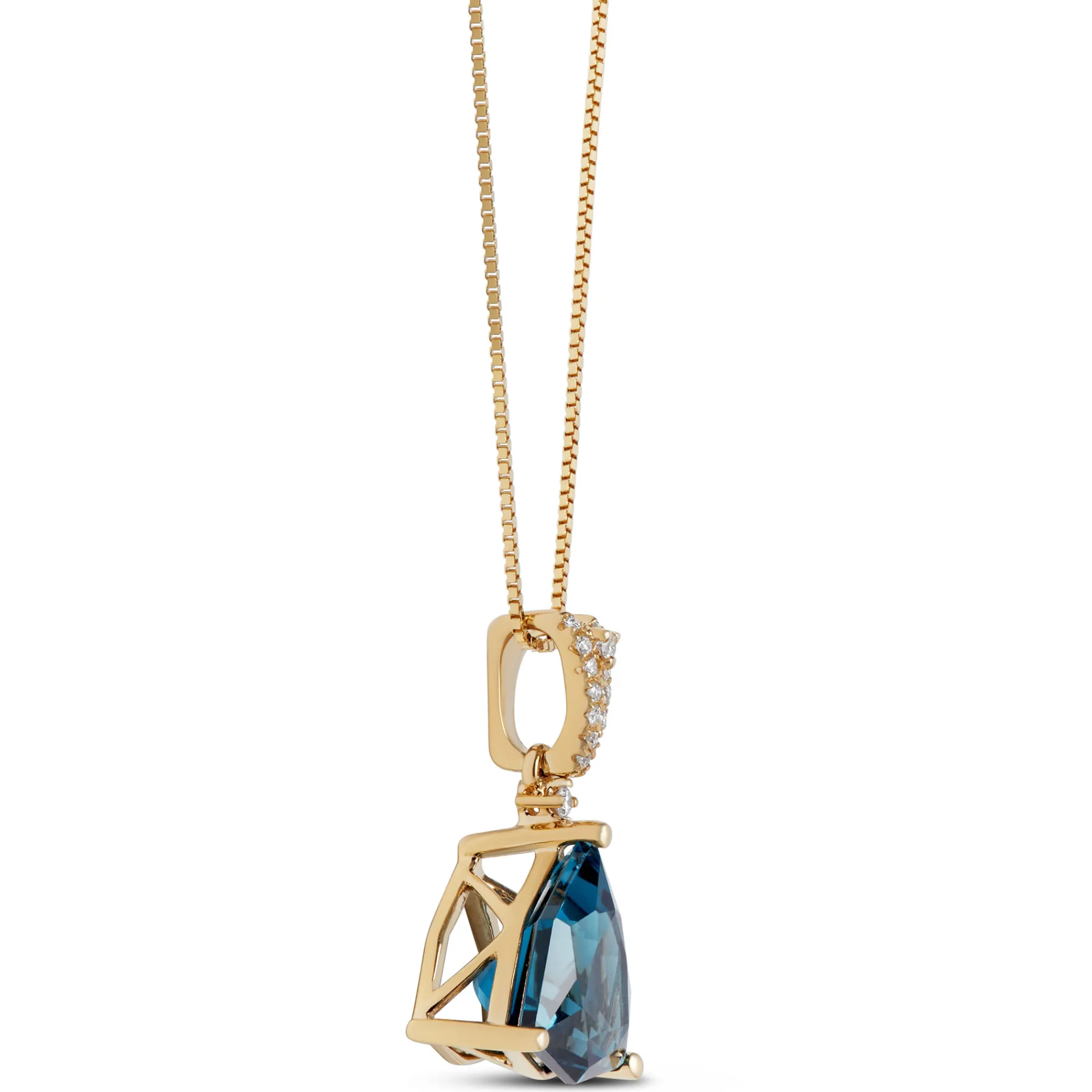 Trillion Cut Blue Topaz Pendant Necklace, 14K Yellow Gold New