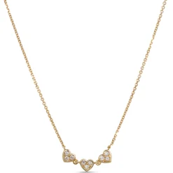 Triple Heart Diamond Necklace, 14K Yellow Gold Clearance