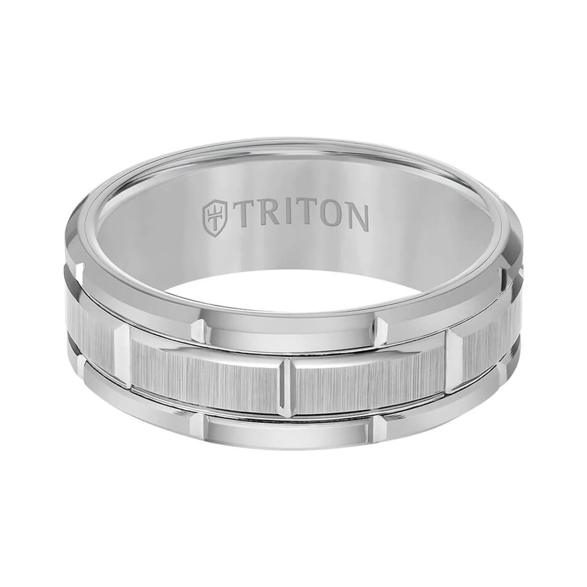 Triton Contemporary Comfort Fit Satin Finish Brick Pattern Band in Grey Tungsten, 8 mm New