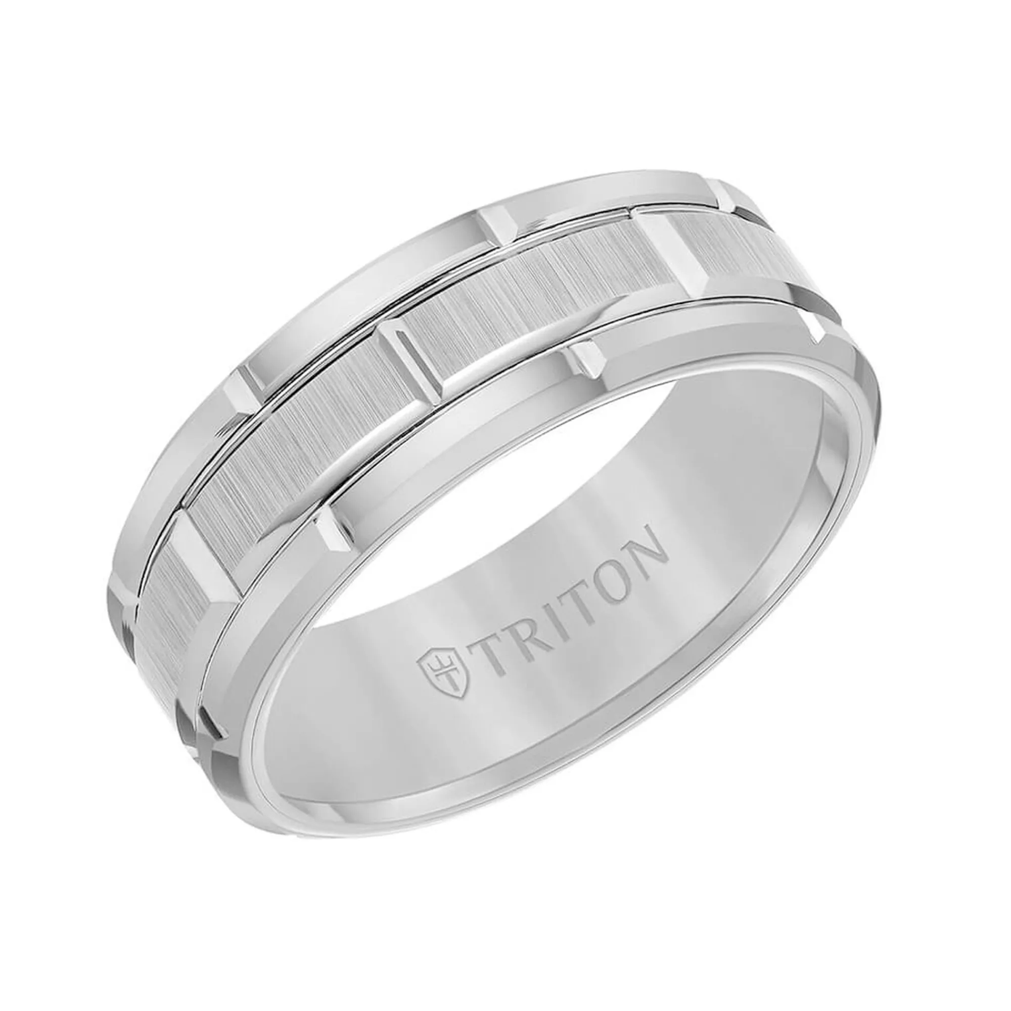 Triton Contemporary Comfort Fit Satin Finish Brick Pattern Band in Grey Tungsten, 8 mm New