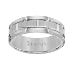 Triton Contemporary Comfort Fit Satin Finish Brick Pattern Band in Grey Tungsten, 8 mm New