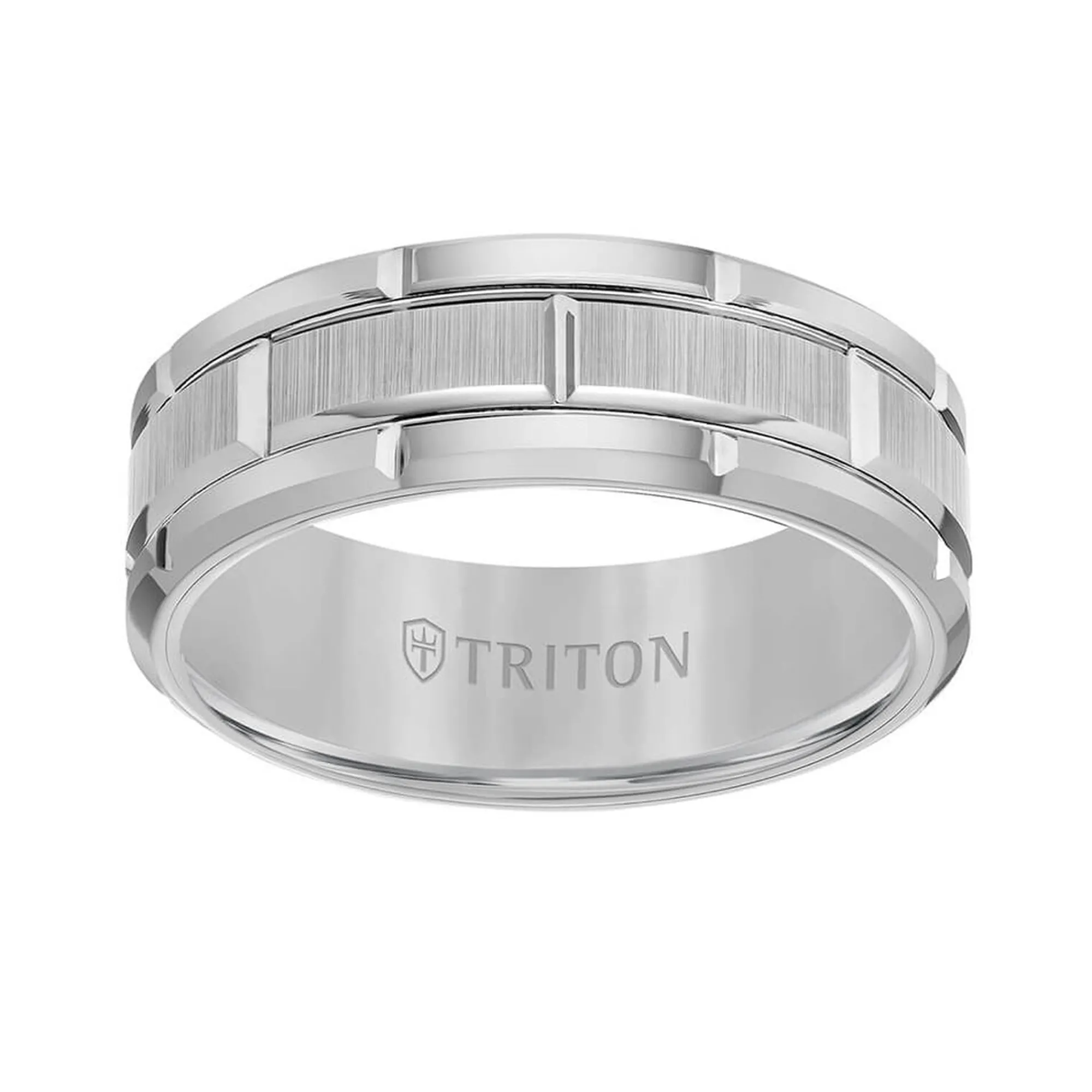 Triton Contemporary Comfort Fit Satin Finish Brick Pattern Band in Grey Tungsten, 8 mm New