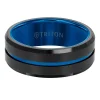 Triton Contemporary Comfort Fit Band in Black Tungsten with Blue PVD, 8 mm New