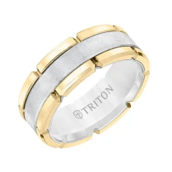 Triton Contemporary Comfort Fit Brush Finish Yellow Link Edge Band in White Tungsten, 8 mm Clearance