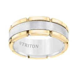 Triton Contemporary Comfort Fit Brush Finish Yellow Link Edge Band in White Tungsten, 8 mm Clearance
