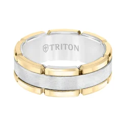 Triton Contemporary Comfort Fit Brush Finish Yellow Link Edge Band in White Tungsten, 8 mm Clearance