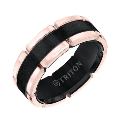 Triton Contemporary Comfort Fit Flat Brush Finish Rose Link Edge Band in Black Tungsten, 8 mm Discount