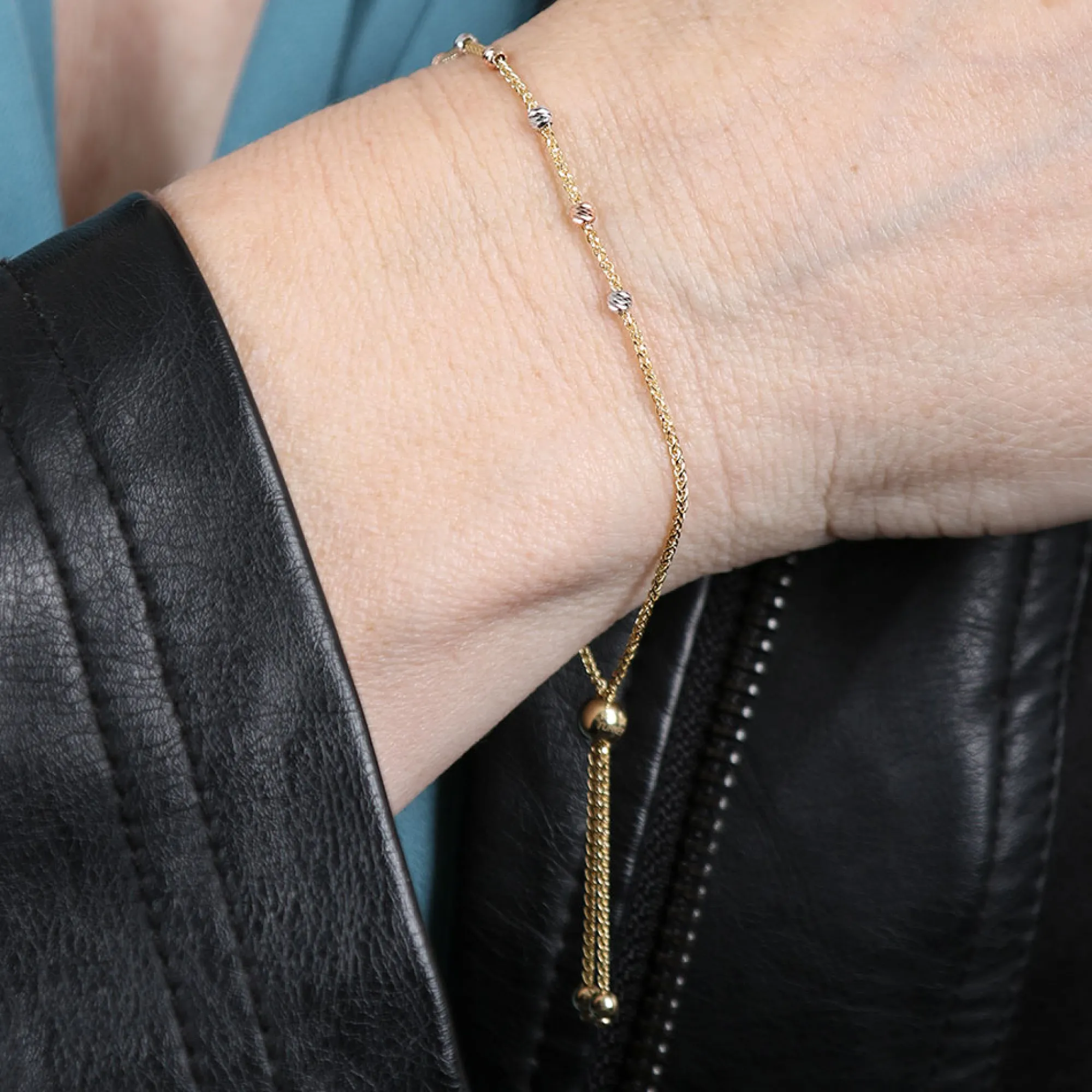 Roberto Coin Tri-Tone Beaded Bolo Bracelet 14K Best