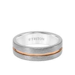 Triton Gray Crystalline Finish with Rose Center Line Band in Grey Tungsten Carbide, 7MM Discount