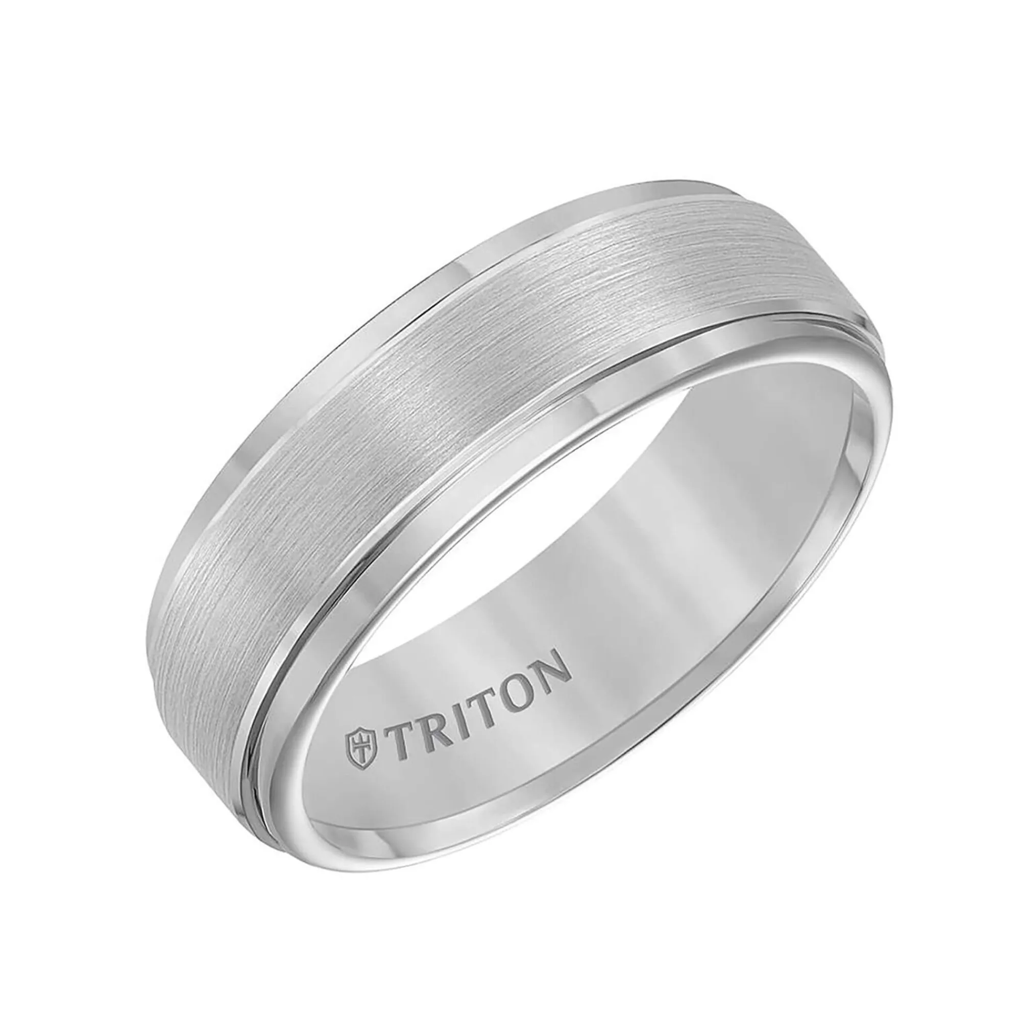 Triton Step Edge Brushed Finish Classic Tungsten Wedding Band, 7MM Hot