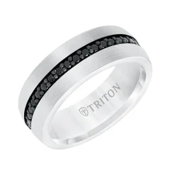 Triton Stone Comfort Fit Black Sapphire Eternity Band in White Tungsten, 8 mm Sale