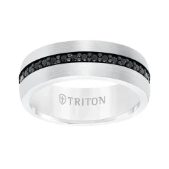 Triton Stone Comfort Fit Black Sapphire Eternity Band in White Tungsten, 8 mm Sale