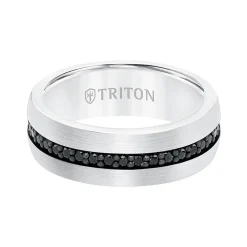 Triton Stone Comfort Fit Black Sapphire Eternity Band in White Tungsten, 8 mm Sale