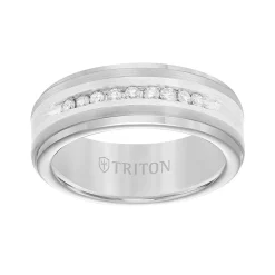 Triton Stone Contemporary Comfort Fit Satin Finish Diamond Band in Tungsten & Silver, 8 mm Best