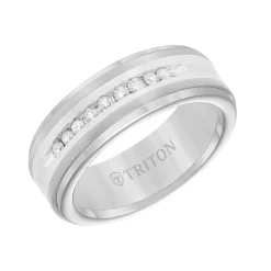 Triton Stone Contemporary Comfort Fit Satin Finish Diamond Band in Tungsten & Silver, 8 mm Best