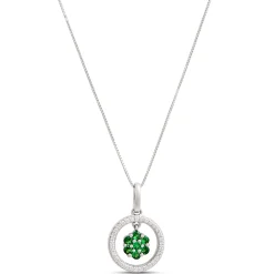 Tsavorite and Diamond Pendant Necklace, 14K White Gold Sale
