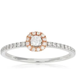 Two-Tone Diamond Halo Ring 14K Online
