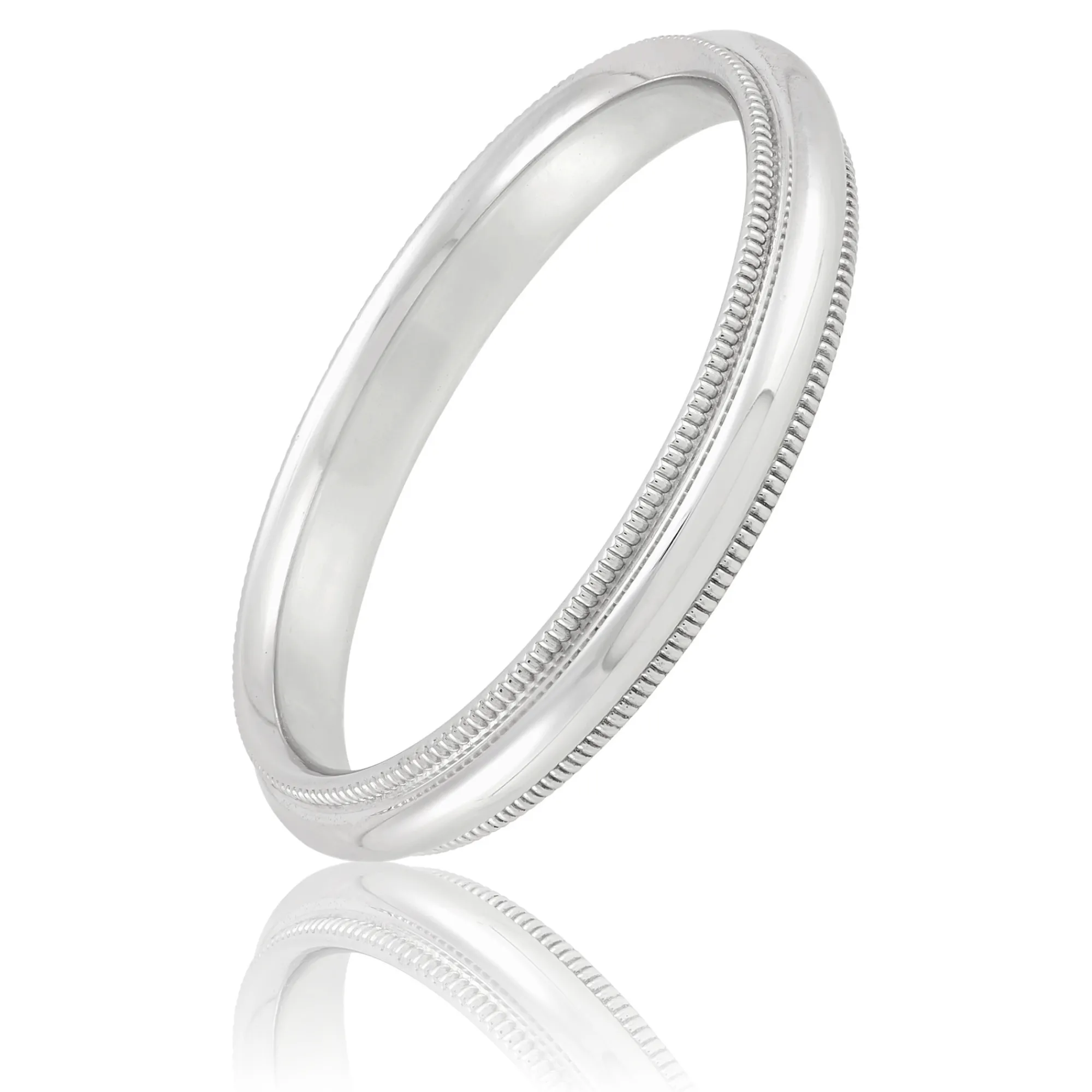 White Gold Polished Milgrain Edge Comfort Fit 3.5mm Band 18K New