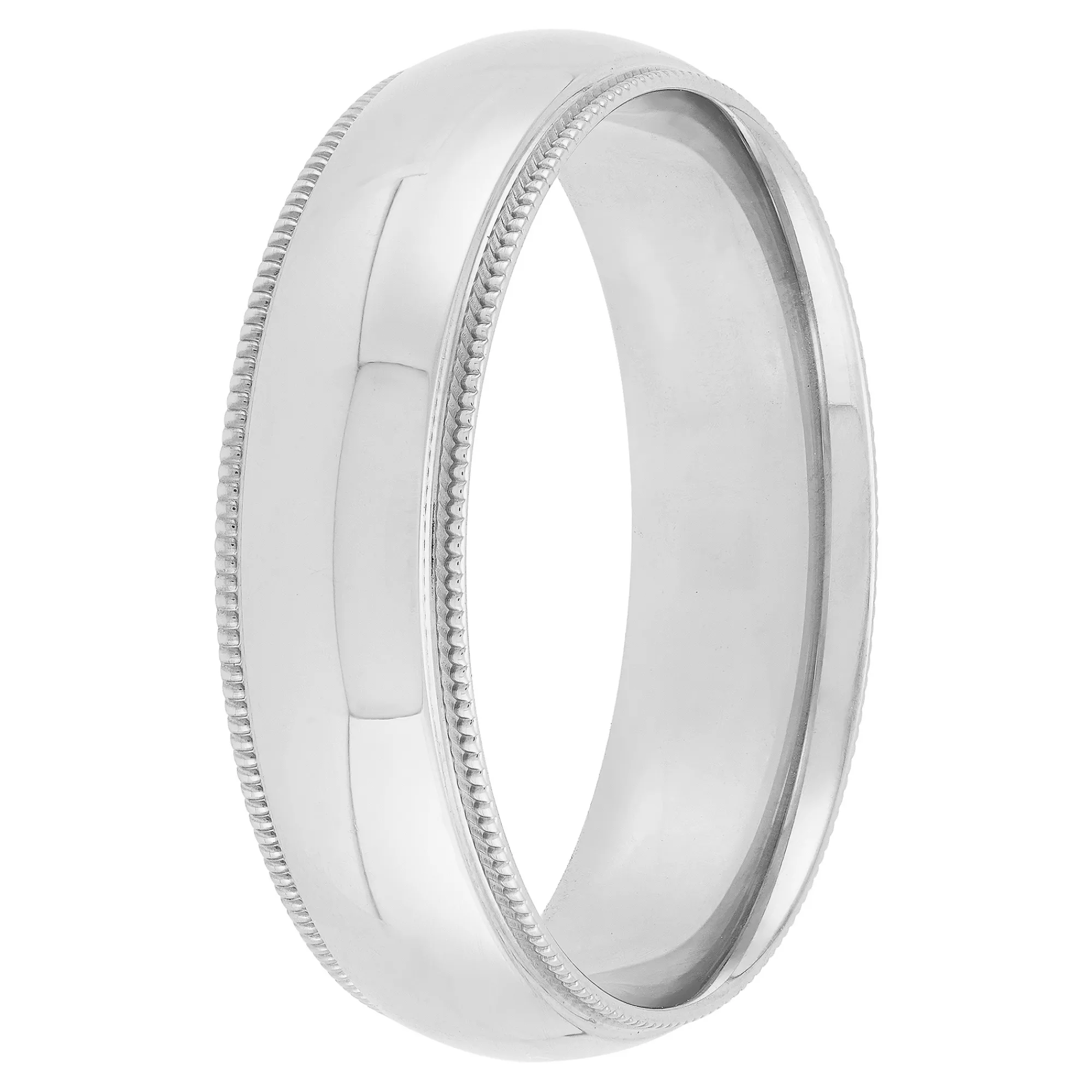 White Gold Polished Milgrain Edge Comfort Fit 6mm Band 18K Clearance