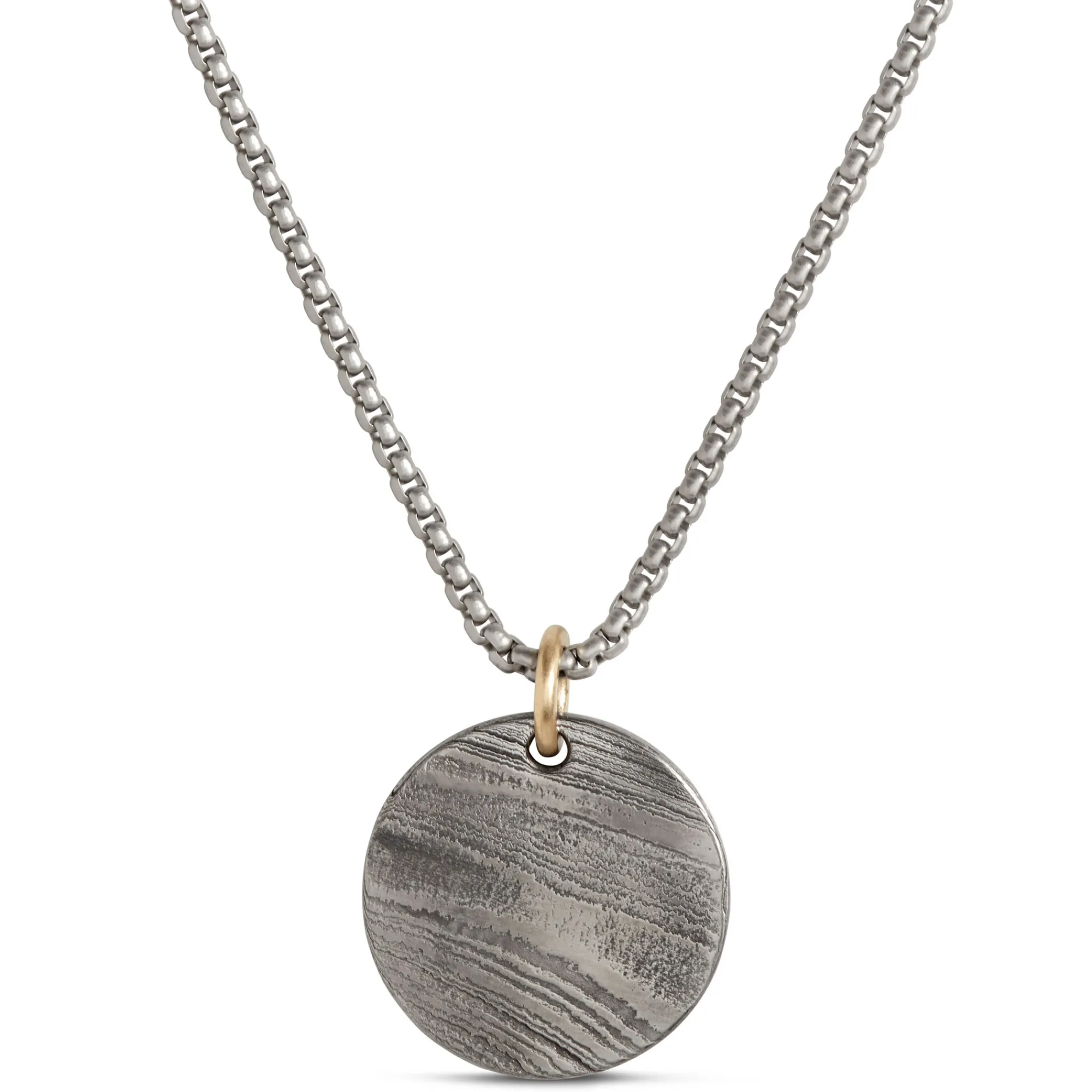 Wood Grain Medallion Necklace, Damascus Steel Discount