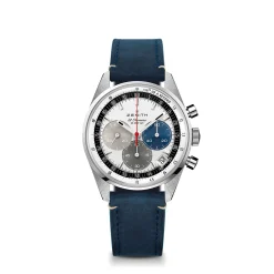 Zenith CHRONOMASTER Original Watch White Dial Blue Leather Strap, 38mm Best
