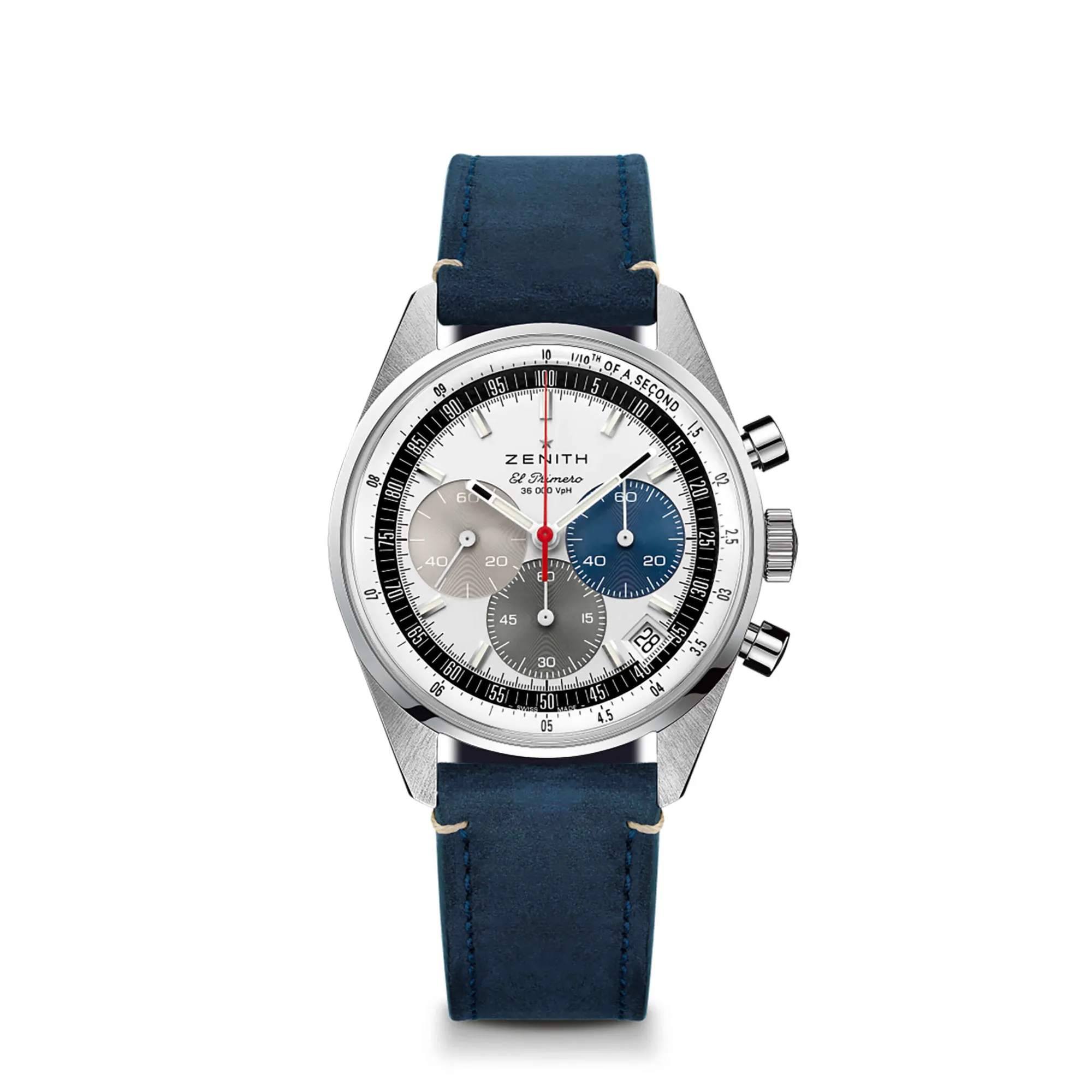 Zenith CHRONOMASTER Original Watch White Dial Blue Leather Strap, 38mm Best