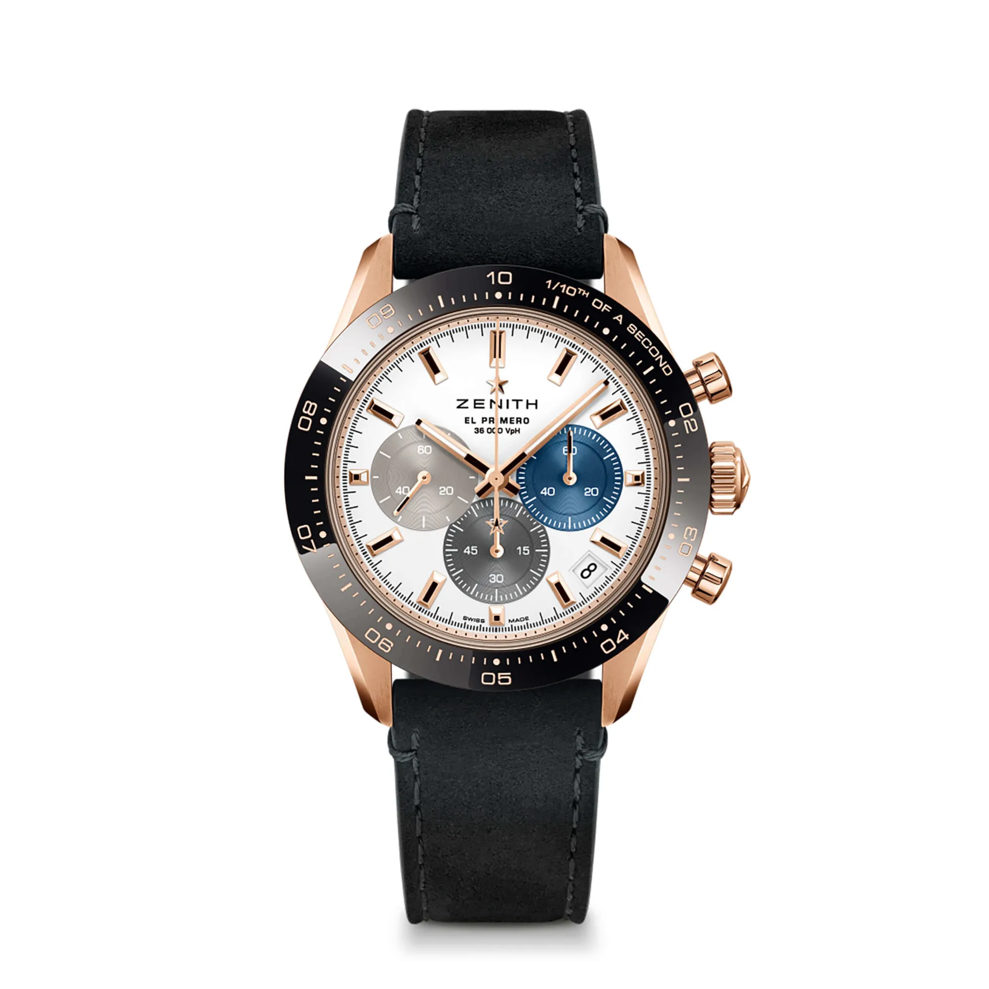 Zenith CHRONOMASTER Sport Watch White Dial Black Leather Strap, 41mm Best