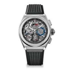 Zenith DEFY El Primero 21 Watch Open Dial Black Rubber Strap, 44mm Clearance