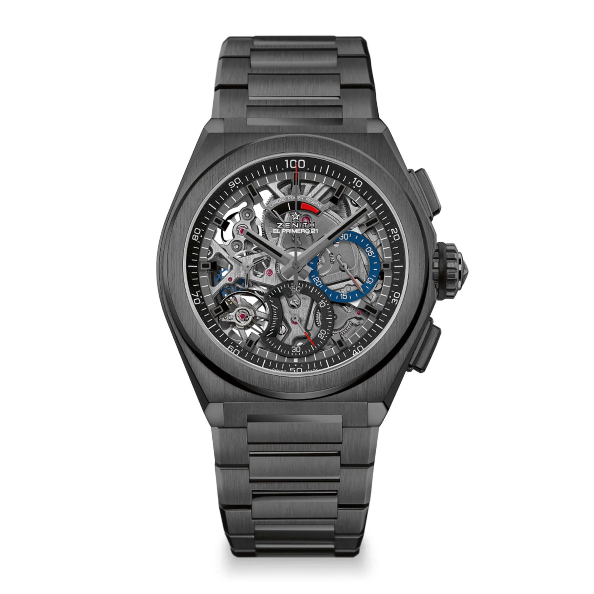Zenith DEFY El Primero 21 Watch Open Dial Black Ceramic Bracelet, 44mm New