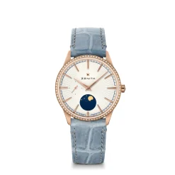 Zenith ELITE Moonphase Watch Silver-Tone Dial Blue Leather Strap, 36mm Online